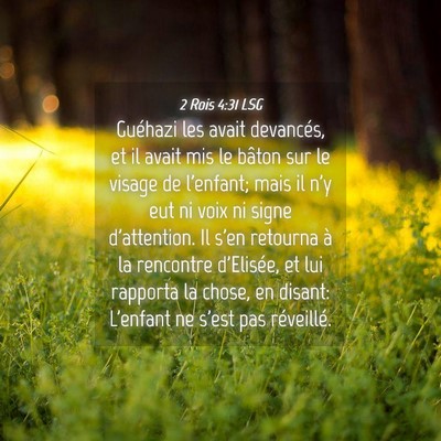 Picture 04 - 2 Rois 4:31 LSG - Guéhazi les avait devancés, et il avait mis le - Bible Verse Picture