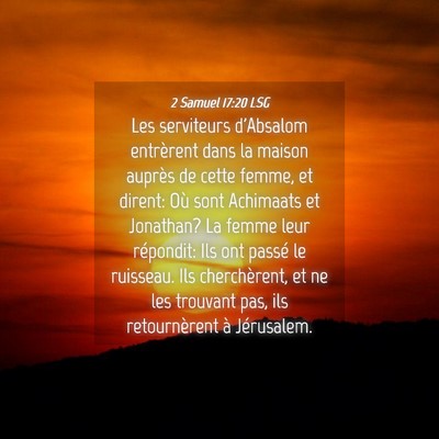 Picture 04 - 2 Samuel 17:20 LSG - Les serviteurs d'Absalom entrèrent dans la - Bible Verse Picture