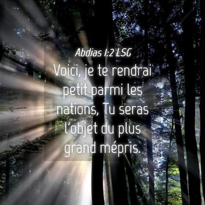 Picture 04 - Abdias 1:2 LSG - Voici, je te rendrai petit parmi les nations, Tu - Bible Verse Picture