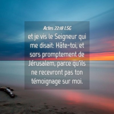 Picture 04 - Actes 22:18 LSG - et je vis le Seigneur qui me disait: Hâte-toi, - Bible Verse Picture