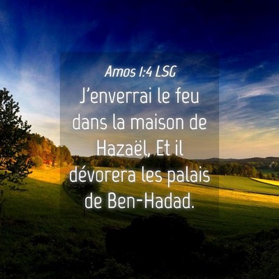 Picture 04 - Amos 1:4 LSG - J'enverrai le feu dans la maison de Hazaël, Et - Bible Verse Picture