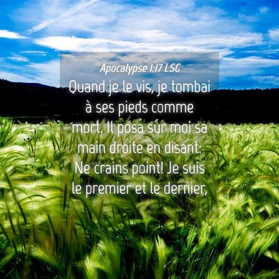 Picture 04 - Apocalypse 1:17 LSG - Quand je le vis, je tombai à ses pieds comme - Bible Verse Picture