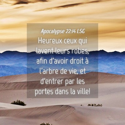 Picture 04 - Apocalypse 22:14 LSG - Heureux ceux qui lavent leurs robes, afin d'avoir - Bible Verse Picture