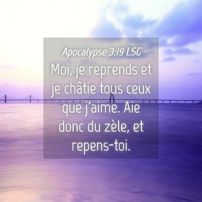 Picture 04 - Apocalypse 3:19 LSG - Moi, je reprends et je châtie tous ceux que - Bible Verse Picture