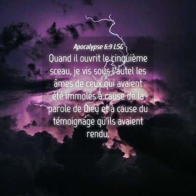Picture 04 - Apocalypse 6:9 LSG - Quand il ouvrit le cinquième sceau, je vis sous - Bible Verse Picture