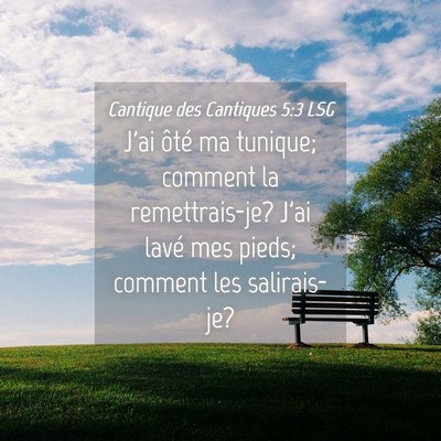 Picture 04 - Cantique des Cantiques 5:3 LSG - J'ai ôté ma tunique; comment la remettrais-je? - Bible Verse Picture