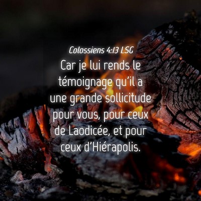 Picture 04 - Colossiens 4:13 LSG - Car je lui rends le témoignage qu'il a une - Bible Verse Picture