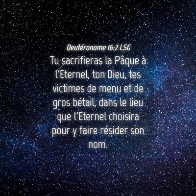 Picture 04 - Deutéronome 16:2 LSG - Tu sacrifieras la Pâque à l'Eternel, ton Dieu, - Bible Verse Picture