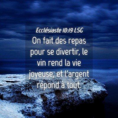 Picture 04 - Ecclésiaste 10:19 LSG - On fait des repas pour se divertir, le vin rend - Bible Verse Picture