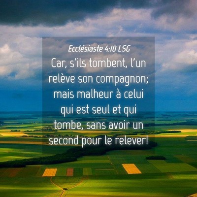Picture 04 - Ecclésiaste 4:10 LSG - Car, s'ils tombent, l'un relève son compagnon; - Bible Verse Picture