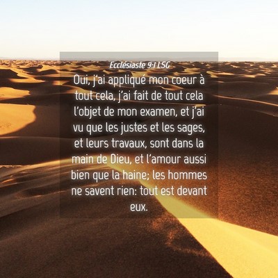 Picture 04 - Ecclésiaste 9:1 LSG - Oui, j'ai appliqué mon coeur à tout cela, j'ai - Bible Verse Picture