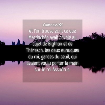 Picture 04 - Esther 6:2 LSG - et l'on trouva écrit ce que Mardochée avait - Bible Verse Picture