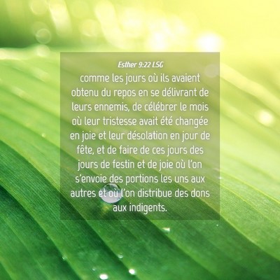 Picture 04 - Esther 9:22 LSG - comme les jours où ils avaient obtenu du repos - Bible Verse Picture