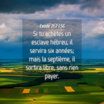 Picture 04 - Exode 21:2 LSG - Si tu achètes un esclave hébreu, il servira six - Bible Verse Picture