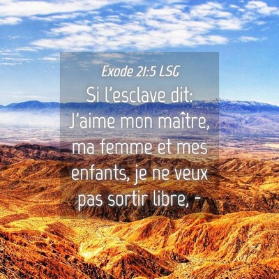 Picture 04 - Exode 21:5 LSG - Si l'esclave dit: J'aime mon maître, ma femme et - Bible Verse Picture
