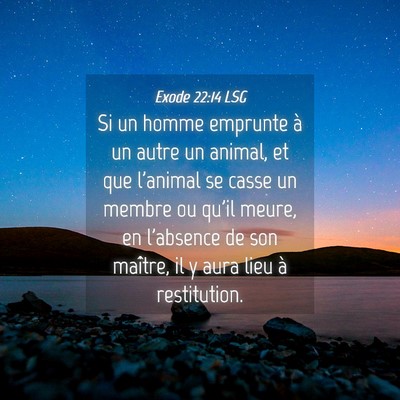 Picture 04 - Exode 22:14 LSG - Si un homme emprunte à un autre un animal, et - Bible Verse Picture