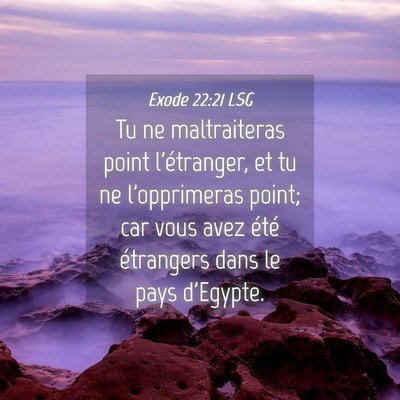 Picture 04 - Exode 22:21 LSG - Tu ne maltraiteras point l'étranger, et tu ne - Bible Verse Picture