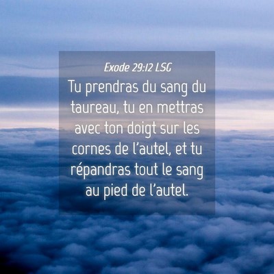 Picture 04 - Exode 29:12 LSG - Tu prendras du sang du taureau, tu en mettras - Bible Verse Picture
