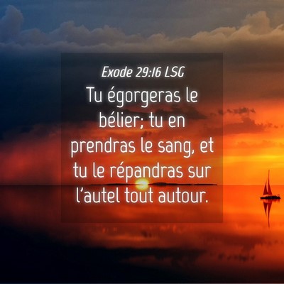 Picture 04 - Exode 29:16 LSG - Tu égorgeras le bélier; tu en prendras le sang, - Bible Verse Picture