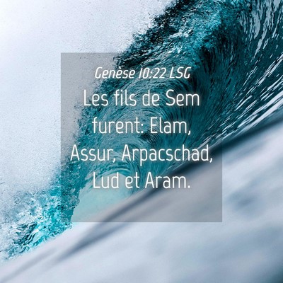 Picture 04 - Genèse 10:22 LSG - Les fils de Sem furent: Elam, Assur, Arpacschad, - Bible Verse Picture