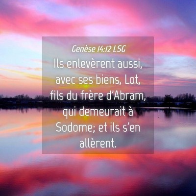 Picture 04 - Genèse 14:12 LSG - Ils enlevèrent aussi, avec ses biens, Lot, fils - Bible Verse Picture
