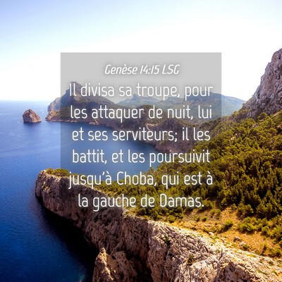 Picture 04 - Genèse 14:15 LSG - Il divisa sa troupe, pour les attaquer de nuit, - Bible Verse Picture