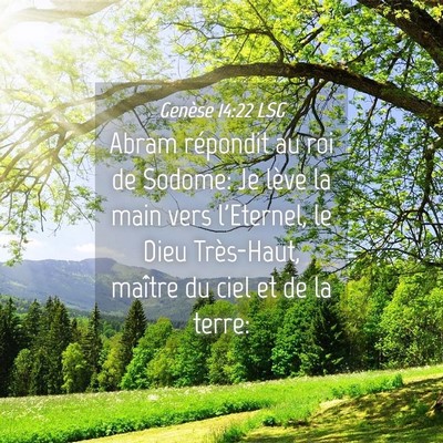 Picture 04 - Genèse 14:22 LSG - Abram répondit au roi de Sodome: Je lève la - Bible Verse Picture