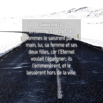 Picture 04 - Genèse 19:16 LSG - Et comme il tardait, les hommes le saisirent par - Bible Verse Picture