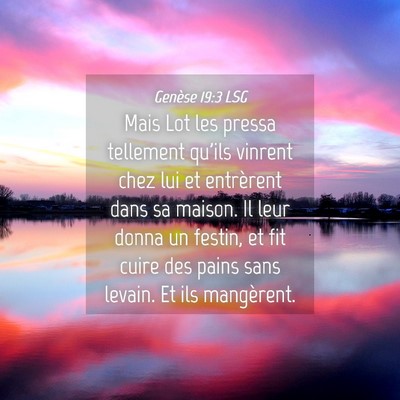 Picture 04 - Genèse 19:3 LSG - Mais Lot les pressa tellement qu'ils vinrent chez - Bible Verse Picture