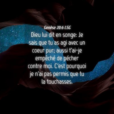 Picture 04 - Genèse 20:6 LSG - Dieu lui dit en songe: Je sais que tu as agi avec - Bible Verse Picture