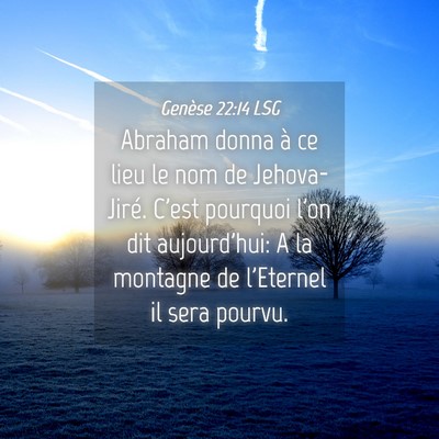 Picture 04 - Genèse 22:14 LSG - Abraham donna à ce lieu le nom de Jehova-Jiré. - Bible Verse Picture
