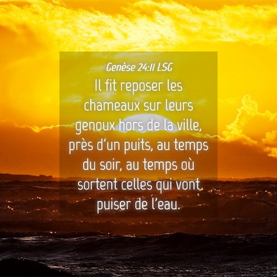 Picture 04 - Genèse 24:11 LSG - Il fit reposer les chameaux sur leurs genoux hors - Bible Verse Picture