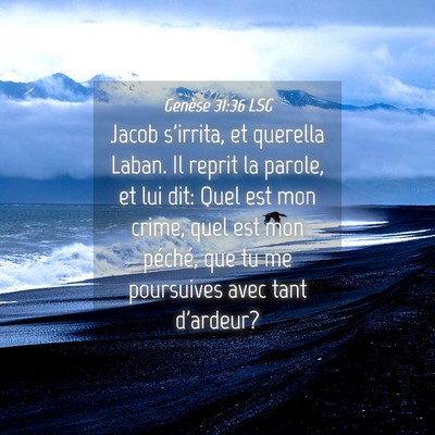 Picture 04 - Genèse 31:36 LSG - Jacob s'irrita, et querella Laban. Il reprit la - Bible Verse Picture