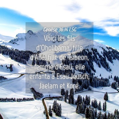 Picture 04 - Genèse 36:14 LSG - Voici les fils d'Oholibama, fille d'Ana, fille de - Bible Verse Picture