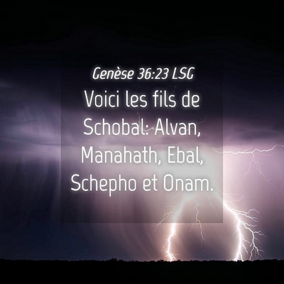 Picture 04 - Genèse 36:23 LSG - Voici les fils de Schobal: Alvan, Manahath, Ebal, - Bible Verse Picture