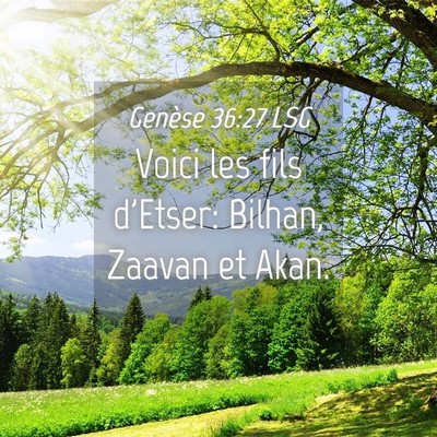 Picture 04 - Genèse 36:27 LSG - Voici les fils d'Etser: Bilhan, Zaavan et - Bible Verse Picture