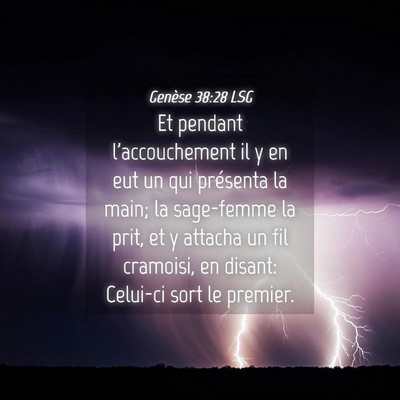 Picture 04 - Genèse 38:28 LSG - Et pendant l'accouchement il y en eut un qui - Bible Verse Picture