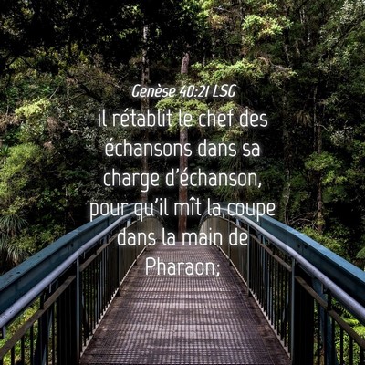 Picture 04 - Genèse 40:21 LSG - il rétablit le chef des échansons dans sa - Bible Verse Picture