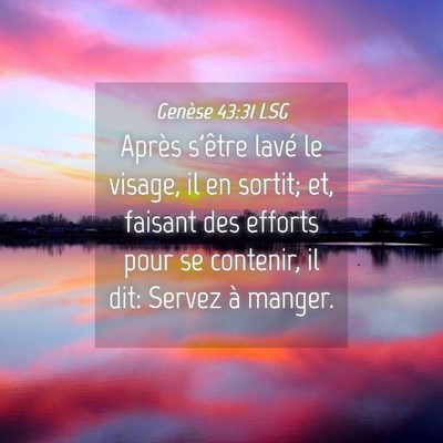 Picture 04 - Genèse 43:31 LSG - Après s'être lavé le visage, il en sortit; et, - Bible Verse Picture