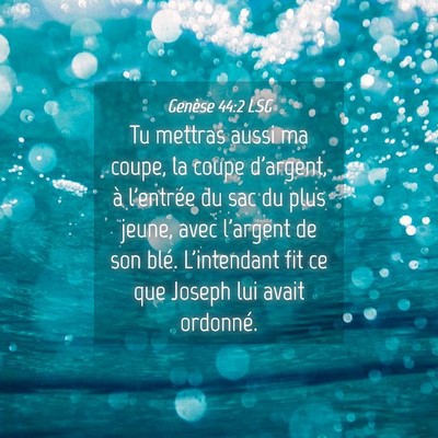 Picture 04 - Genèse 44:2 LSG - Tu mettras aussi ma coupe, la coupe d'argent, à - Bible Verse Picture