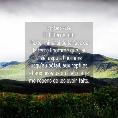 Picture 04 - Genèse 6:7 LSG - Et l'Eternel dit: J'exterminerai de la face de la - Bible Verse Picture