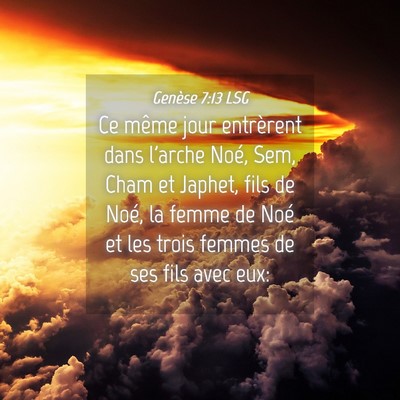 Picture 04 - Genèse 7:13 LSG - Ce même jour entrèrent dans l'arche Noé, Sem, - Bible Verse Picture