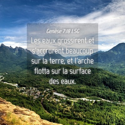 Picture 04 - Genèse 7:18 LSG - Les eaux grossirent et s'accrurent beaucoup sur - Bible Verse Picture