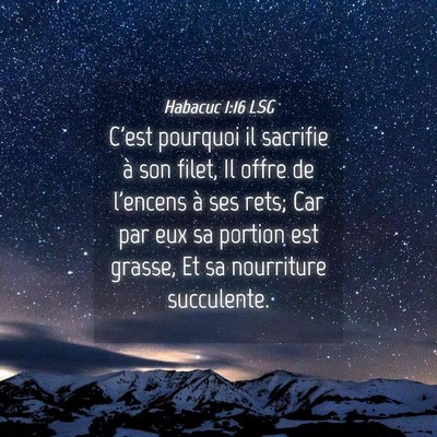 Picture 04 - Habacuc 1:16 LSG - C'est pourquoi il sacrifie à son filet, Il offre - Bible Verse Picture