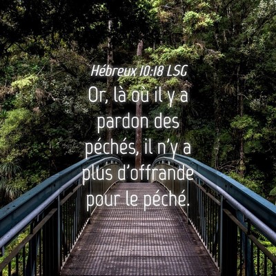 Picture 04 - Hébreux 10:18 LSG - Or, là où il y a pardon des péchés, il n'y a - Bible Verse Picture