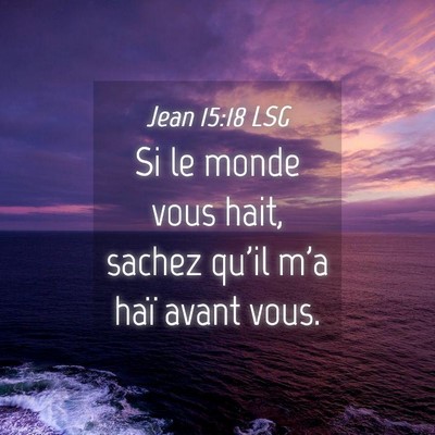 Picture 04 - Jean 15:18 LSG - Si le monde vous hait, sachez qu'il m'a haï - Bible Verse Picture