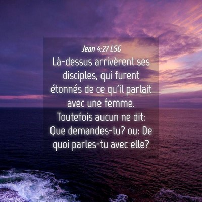 Picture 04 - Jean 4:27 LSG - Là-dessus arrivèrent ses disciples, qui furent - Bible Verse Picture