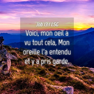 Picture 04 - Job 13:1 LSG - Voici, mon oeil a vu tout cela, Mon oreille l'a - Bible Verse Picture
