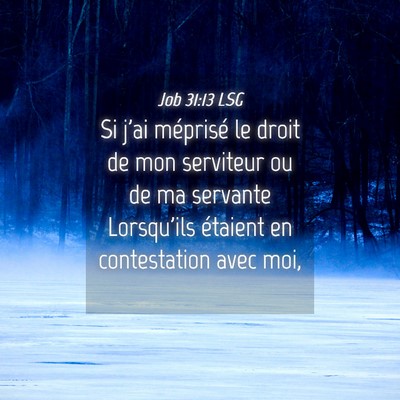 Picture 04 - Job 31:13 LSG - Si j'ai méprisé le droit de mon serviteur ou de - Bible Verse Picture