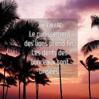 Picture 04 - Job 4:10 LSG - Le rugissement des lions prend fin, Les dents des - Bible Verse Picture